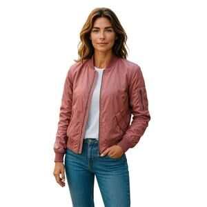H&M L.O.G.G Label of Graded Goods Mauve Dusty Rose Pink Bomber Jacket sz Large
